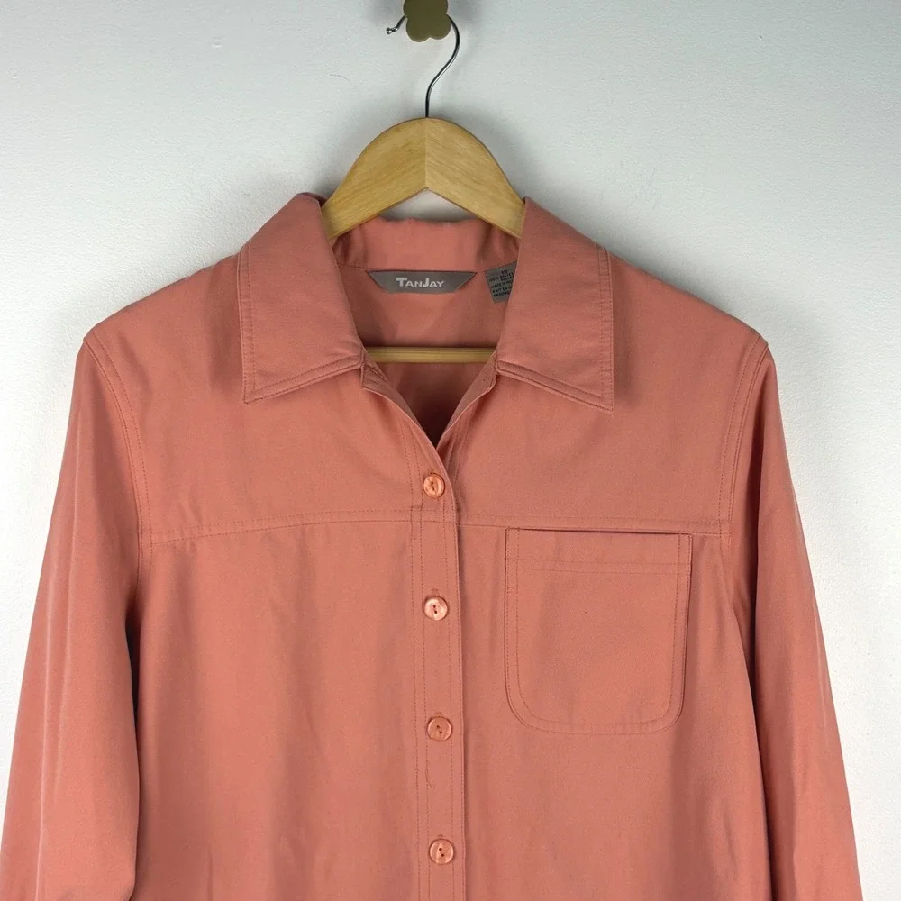 Tanjay Peachy Button Up Long Sleeve Shirt Size‎ 12 Soft Classic Minimalist Top